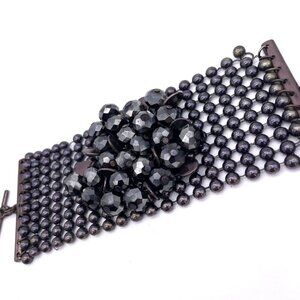 Round Bead Wide Bracelet Faceted Beads Flower Cluster Adjustable Toggle Closure